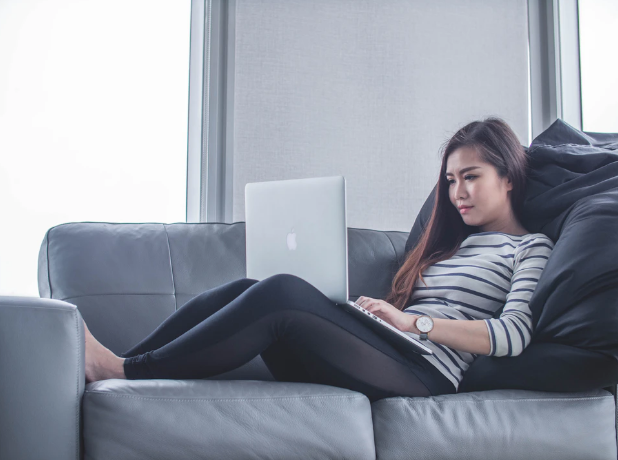 A girl working from home