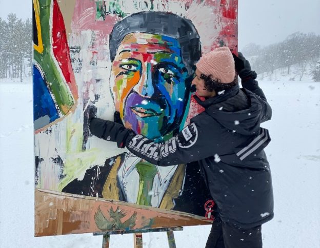 Evan Sharma completing 46664 - a portrait of Nelson Mandela