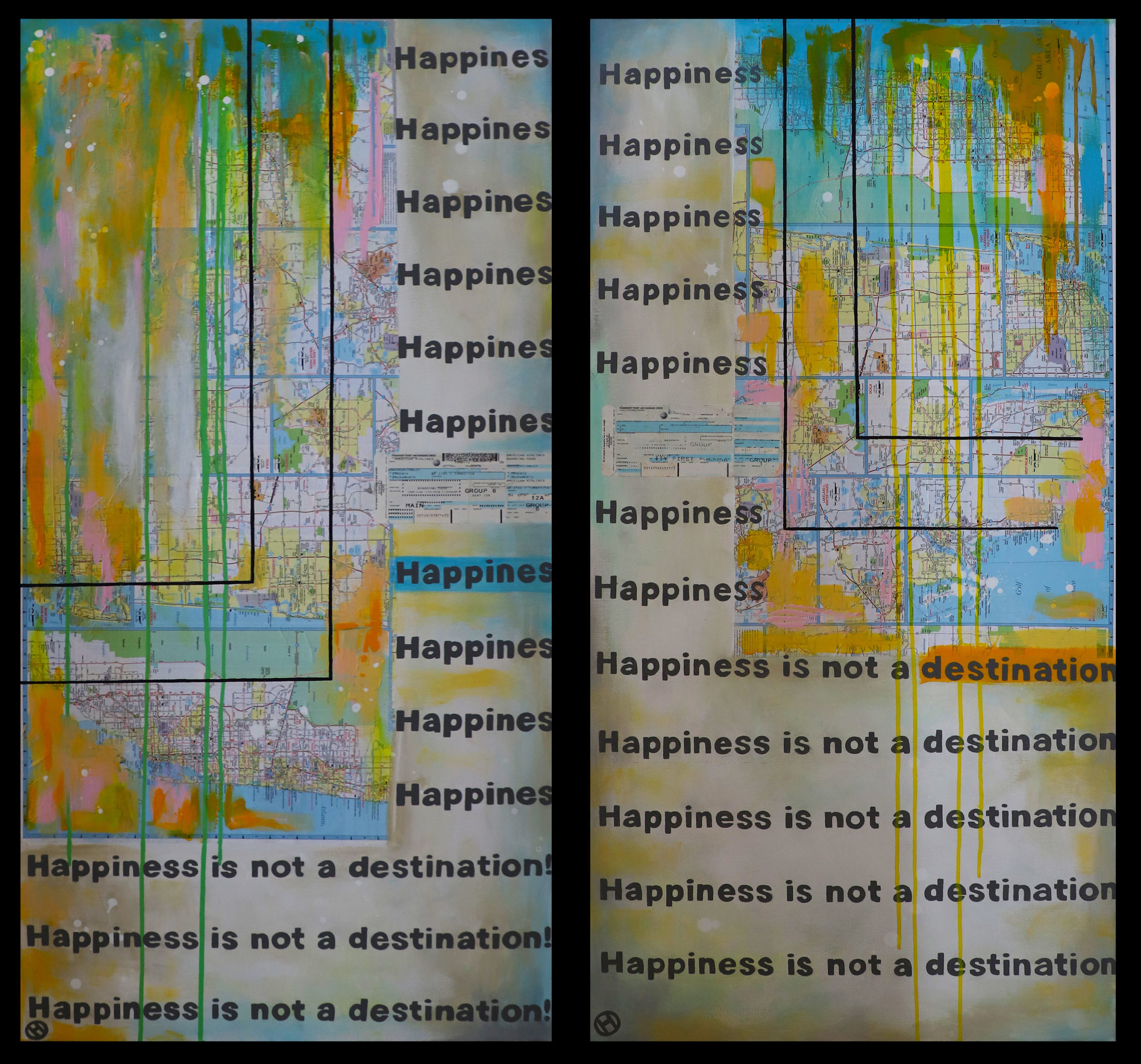 Map Art - Happiness is not a destination