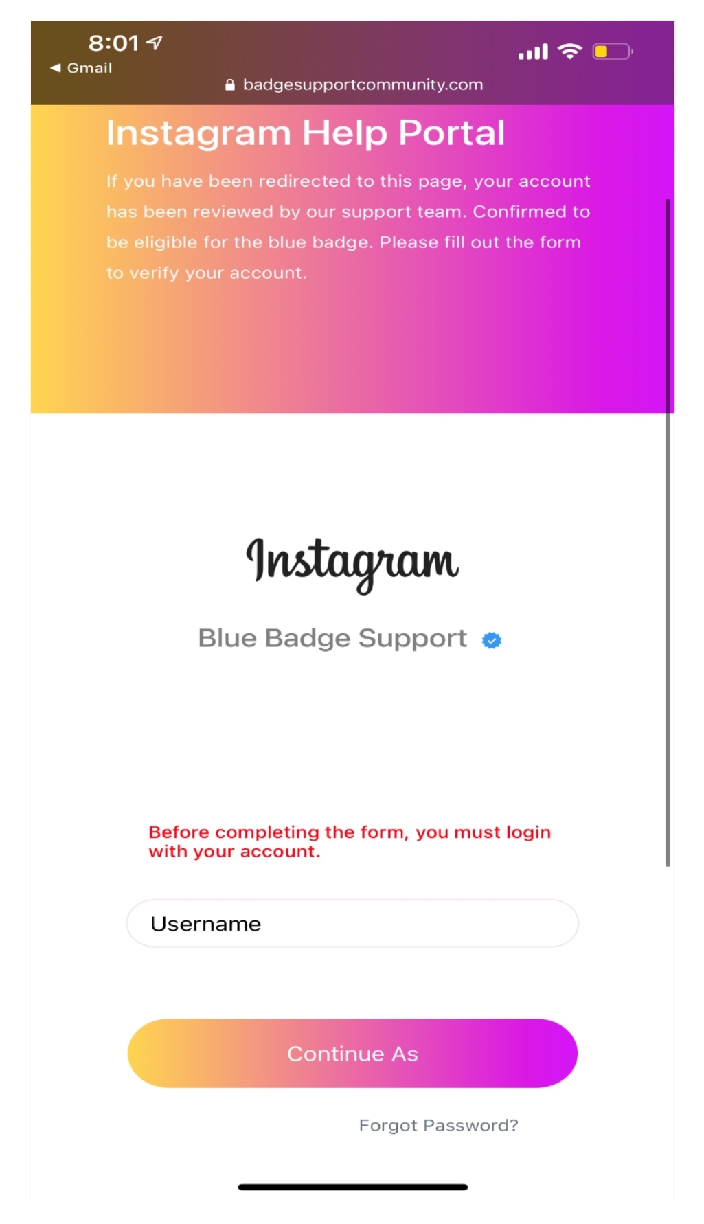 instagram login information