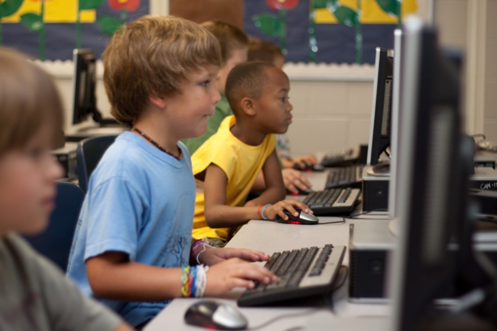 students, computer, young boy