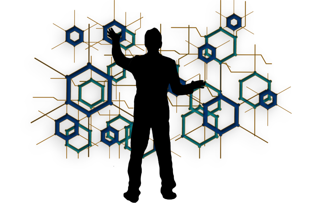 hexagon, blockchain, man