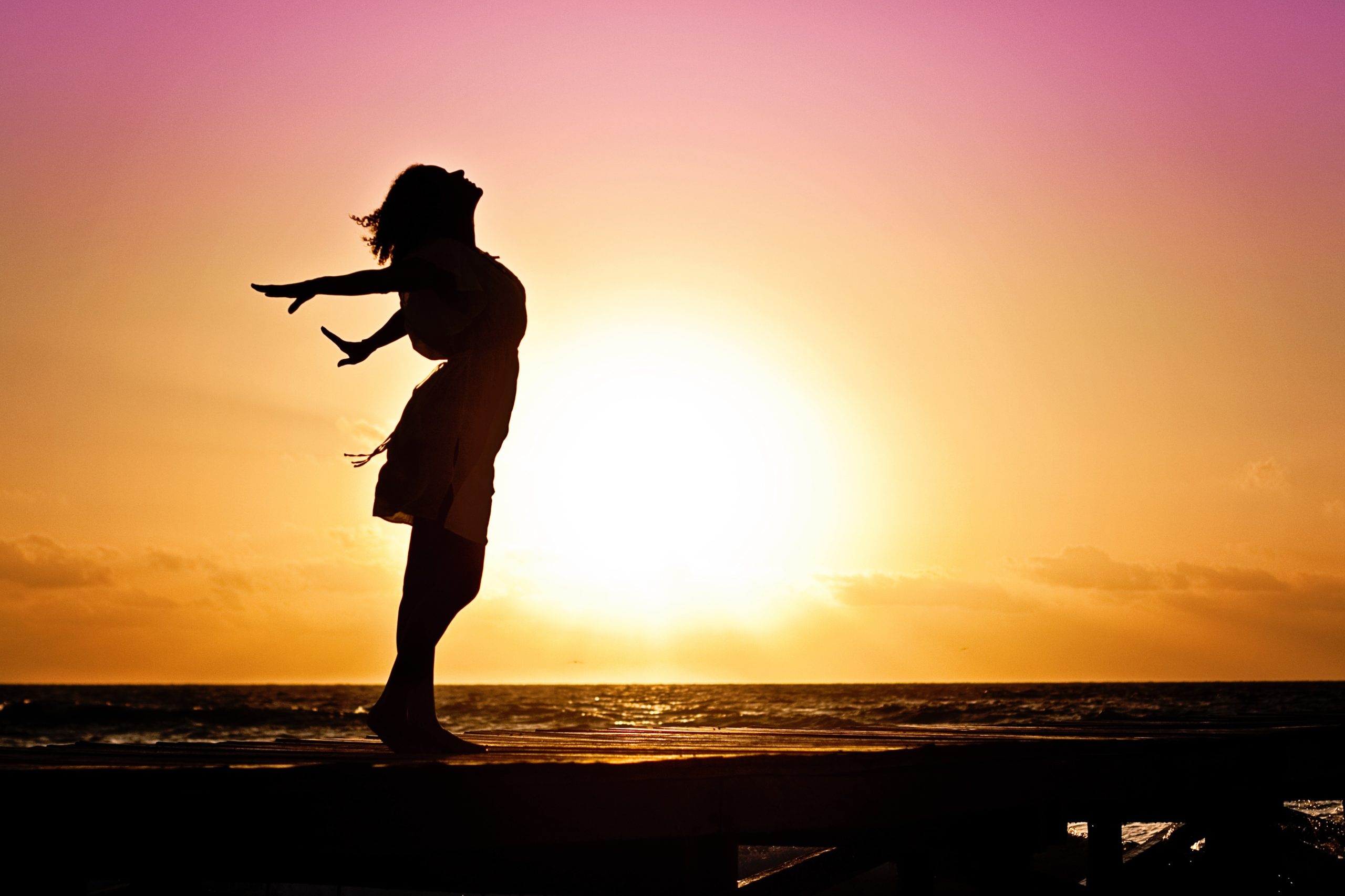 woman, silhouette, sunset