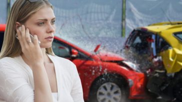 car crash, phone call, woman