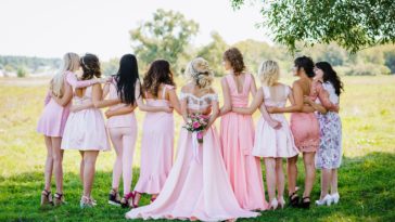 woman, bridal party, lineup
