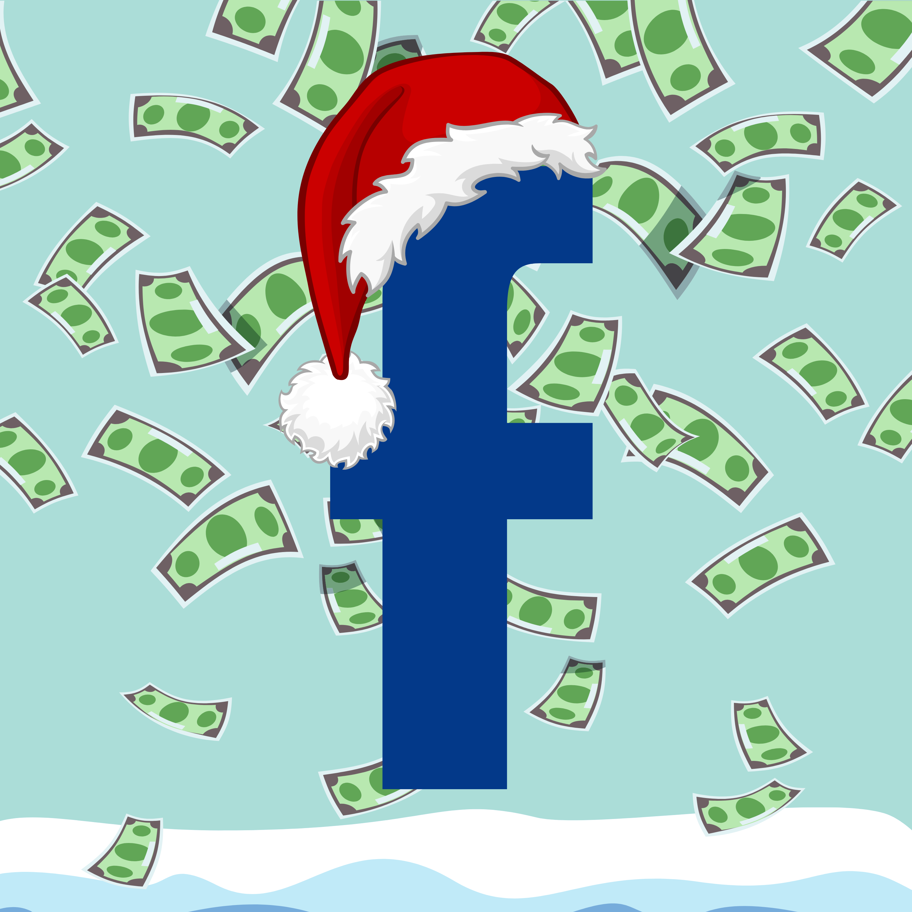 facebook, santa hat, money