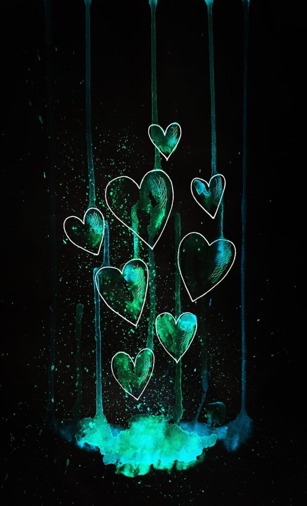 hearts, neon, art