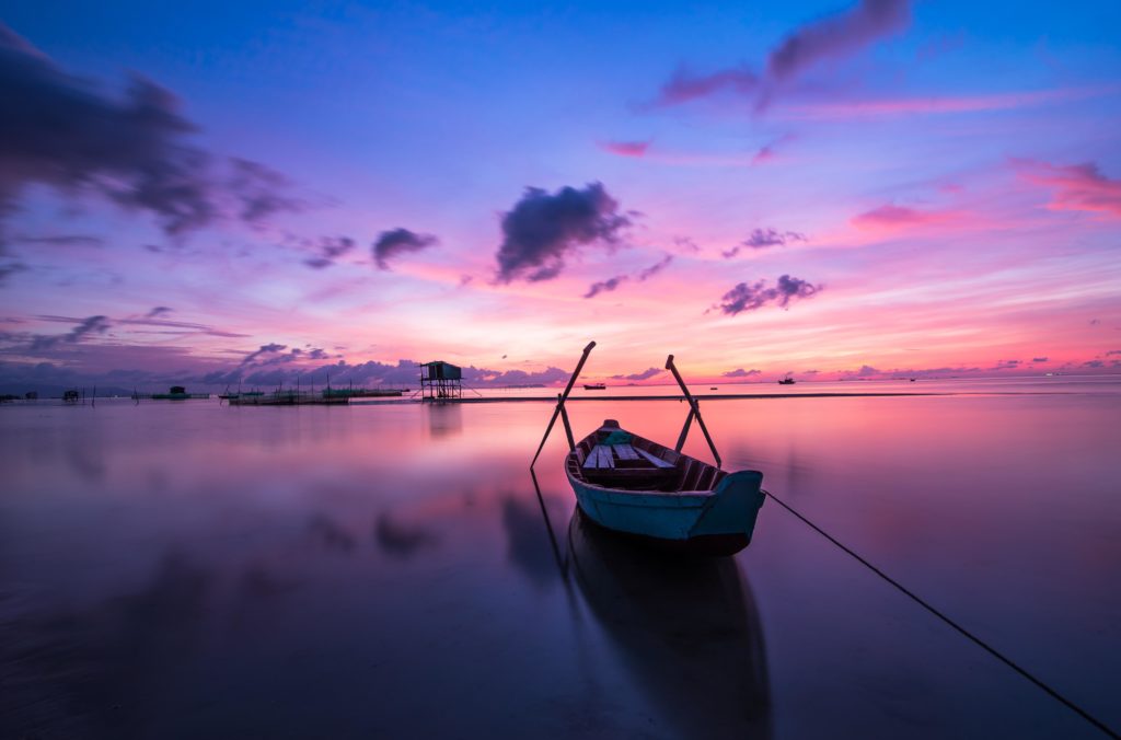 sunrise, boat, rowing boat